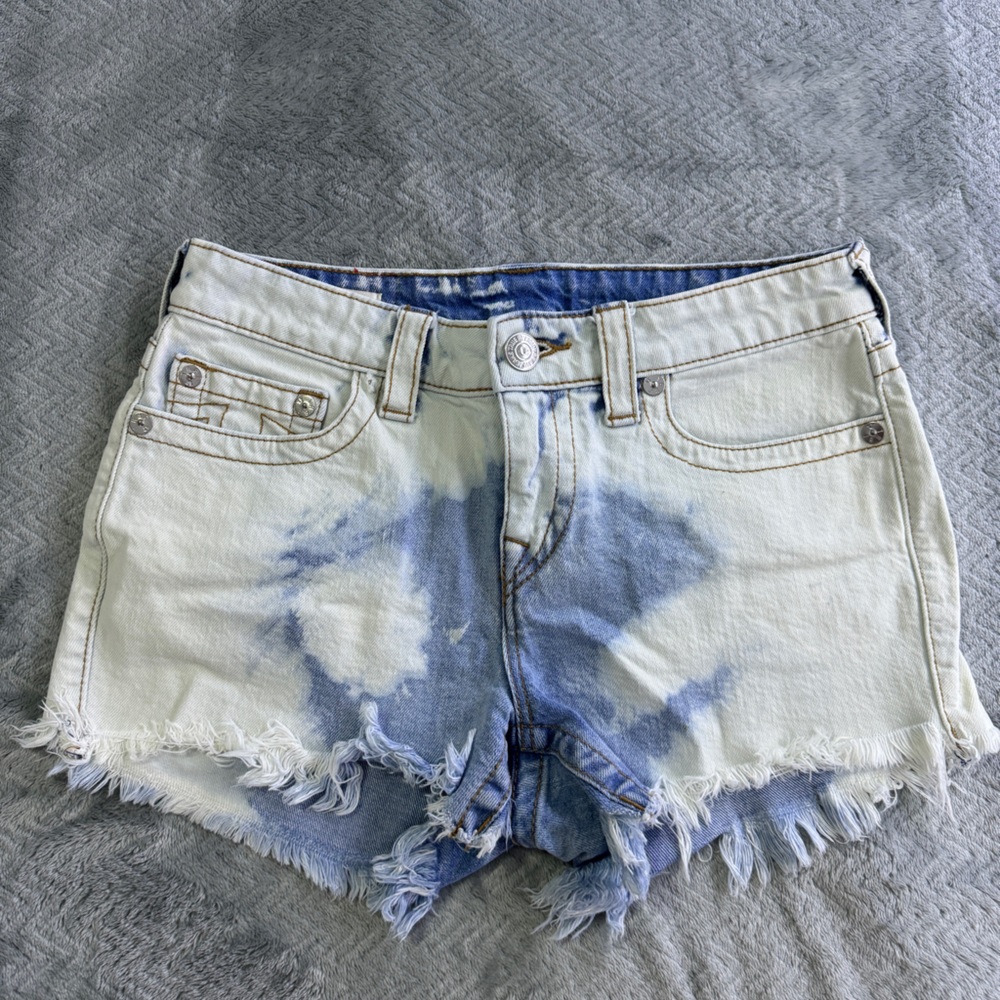 True religion tie die jean shorts